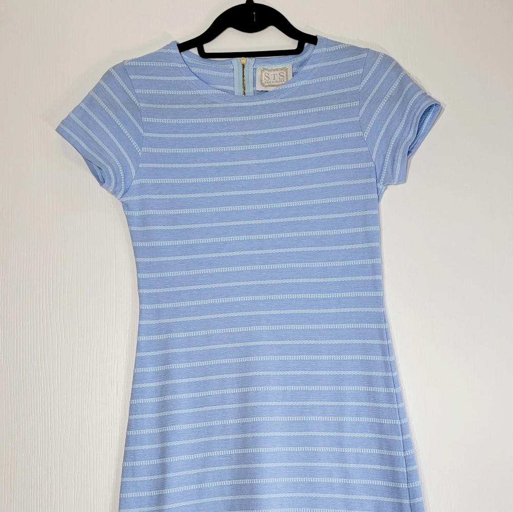 Sail To Sable Blue Striped Casual T-shirt Mini Dress Back Zip Size XS - Picture 3 of 7